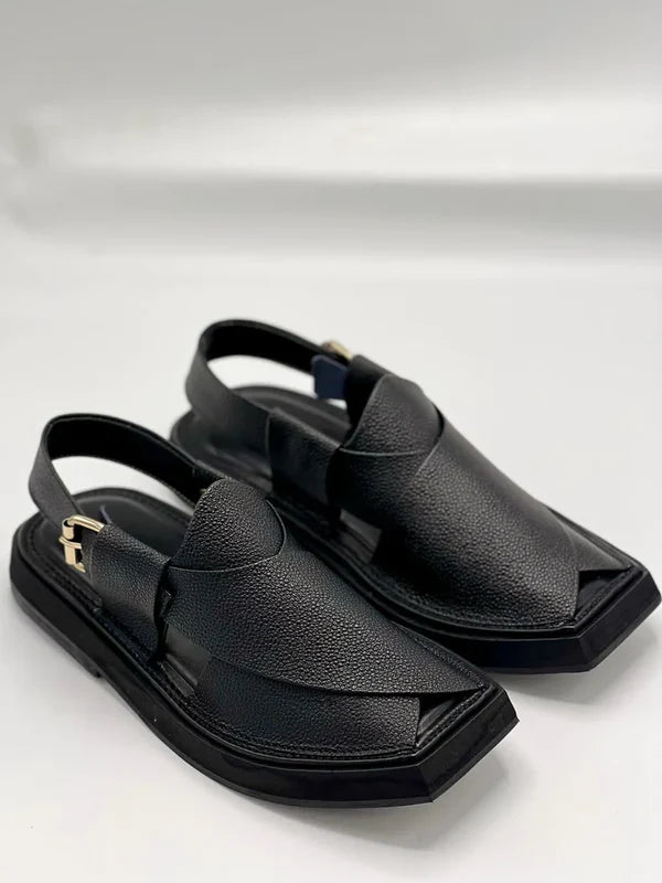 Kaptan Black doted Handmade chappal