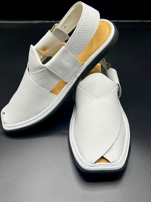 Smart Zalmi white Doted Handmade chappal