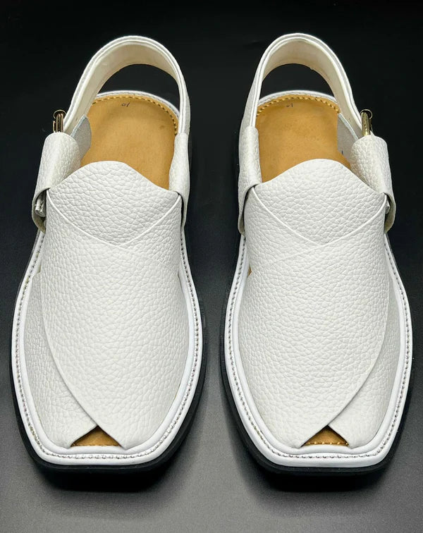 Smart Zalmi white Doted Handmade chappal