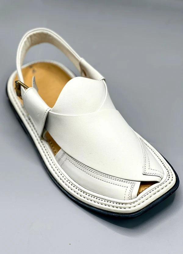 T.gair double sheed White handmade chappal