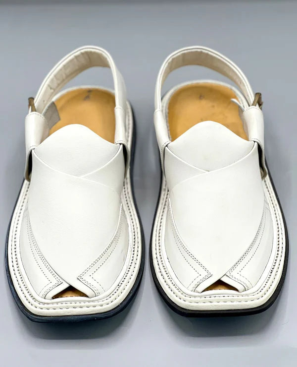 T.gair double sheed White handmade chappal