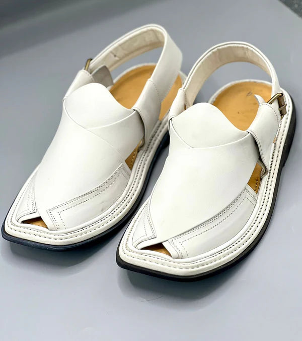 T.gair double sheed White handmade chappal